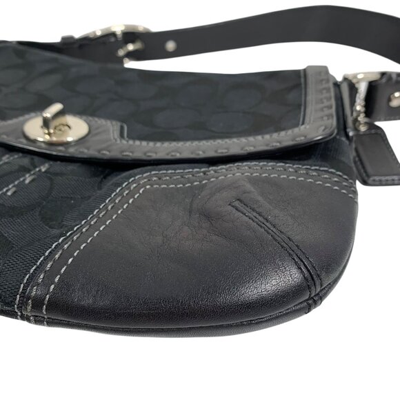 VTG Coach Signature Logo Black Canvas & Leather Shoulder Hand Bag 11574 + Tag - Picture 2 of 16
